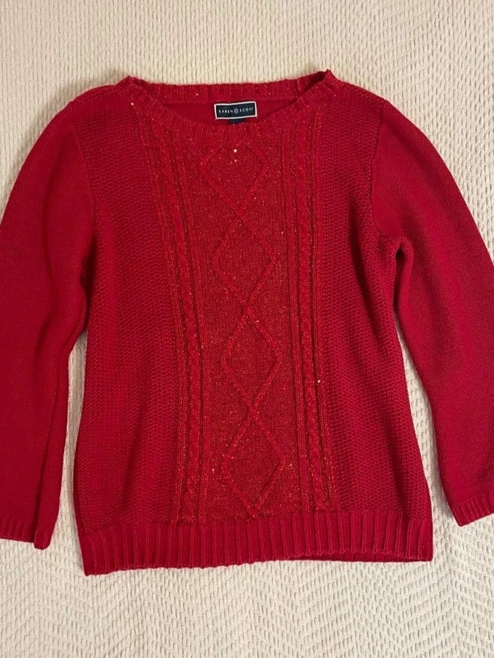 Karen Scott Red Cable Knit Sweater Size Large